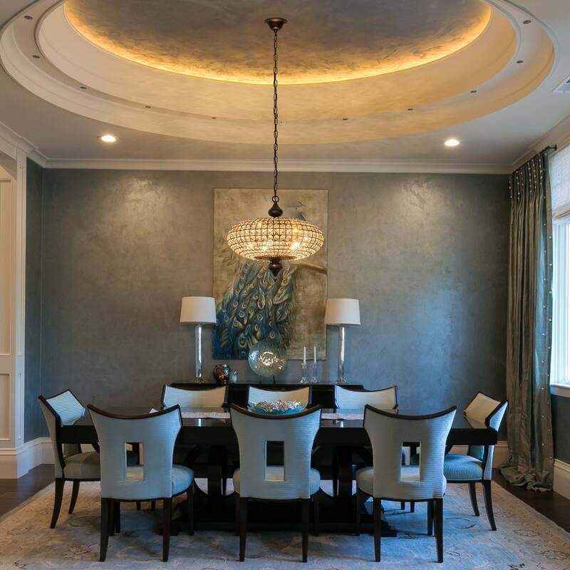 Retro French 4/5-Light Antique Brass Globe Crystal Chandelier for Living/Dining Room