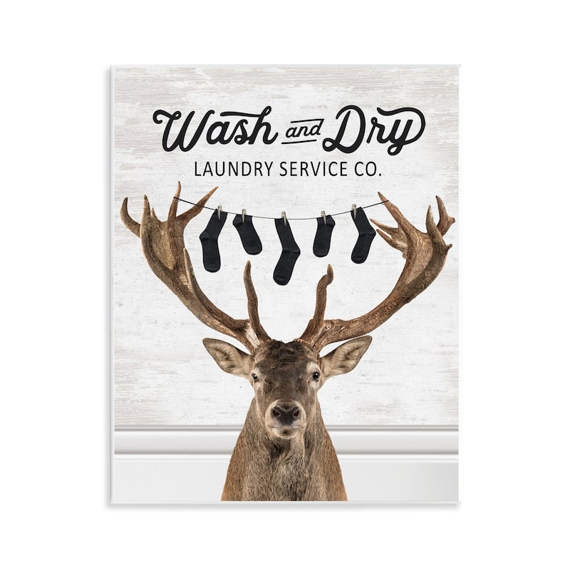 Stupell Vintage Laundry Elk Clothesline Wall Plaque Art Design By Lettered and Lined - 11 x 14