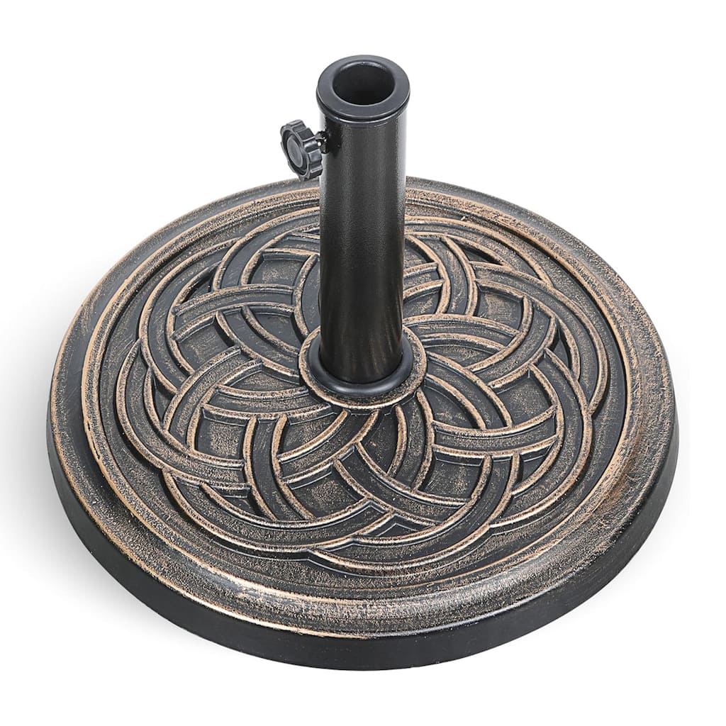 24.2 lbs. Resin Market Patio Umbrella Base in Bronze, Heavy Duty 17.72" Round Umbrella Base for Outdoor, Lawn, Garden