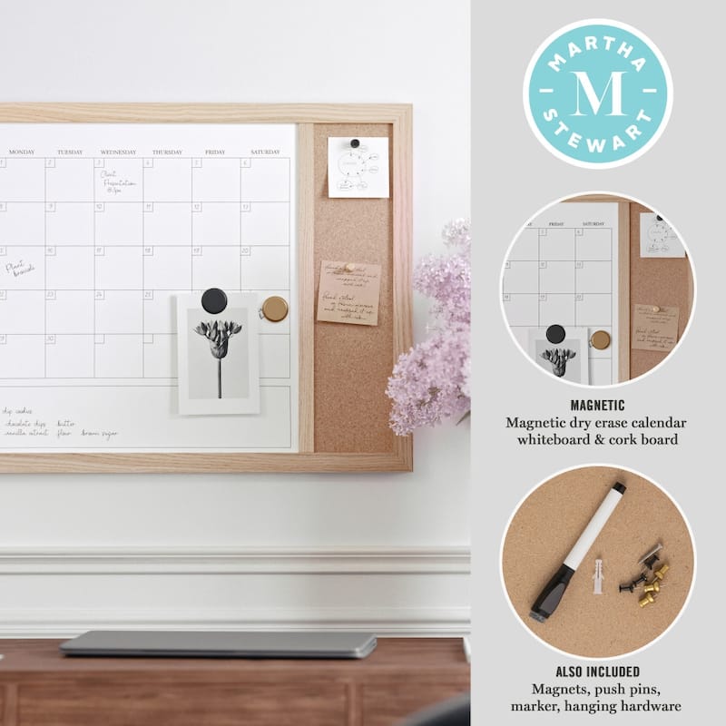 Martha Stewart Dry Erase Magnetic Monthly Calendar Cork Board 