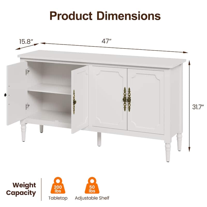 58" W Sideboard Cabinet with Adjustable Shelves and 4 Doors