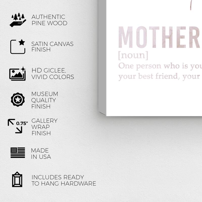 Wynwood Studio Prints Typography and Quotes Mother Definition White and Modern & Contemporary Wall Art Canvas Print