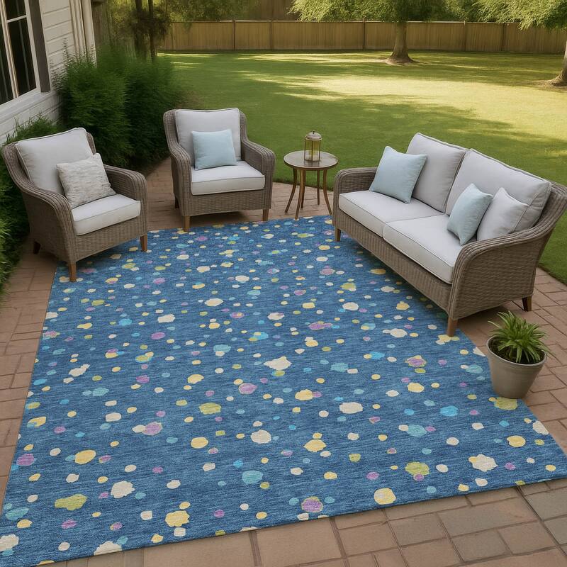 Machine Washable Indoor/ Outdoor Contemporary Sheinelle Chantille Rug - Navy - 5' x 7'6"