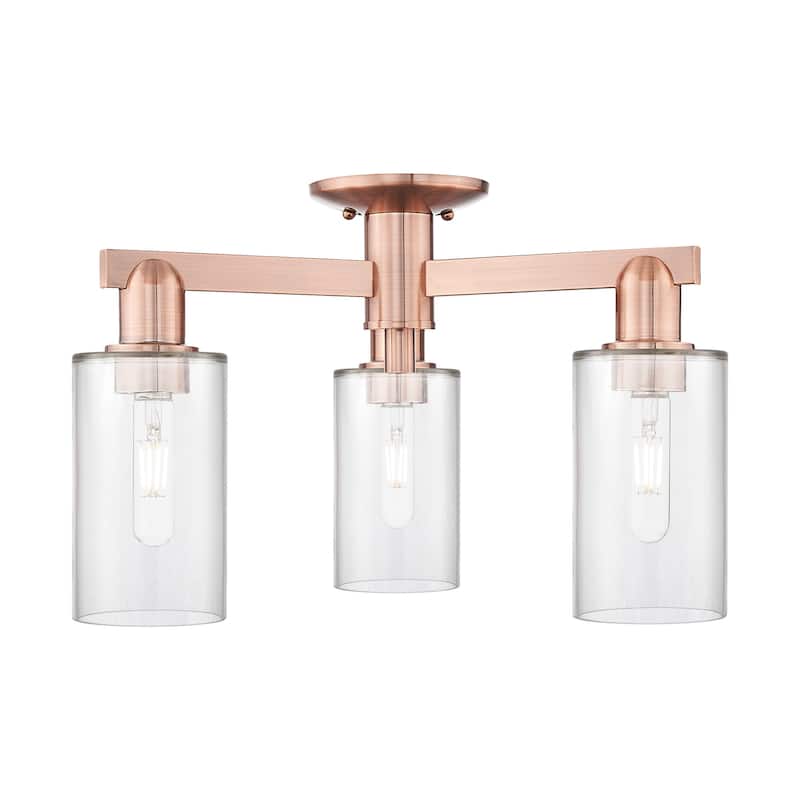 Innovations Lighting 716-3F-11-22 Clymer Semi-Flush Clymer 3 Light 22" - Antique Copper / Clear