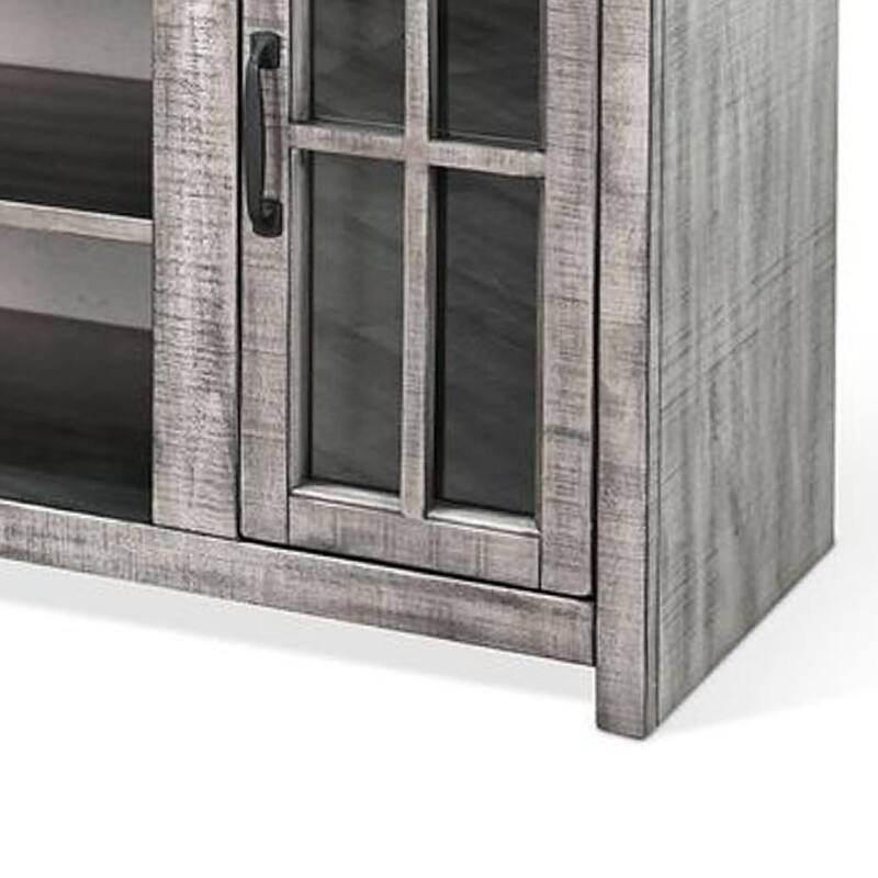 Leyla TV Stand Media Cabinet, 2 Glass Doors, Shelves, Gray Wood 76 Inch