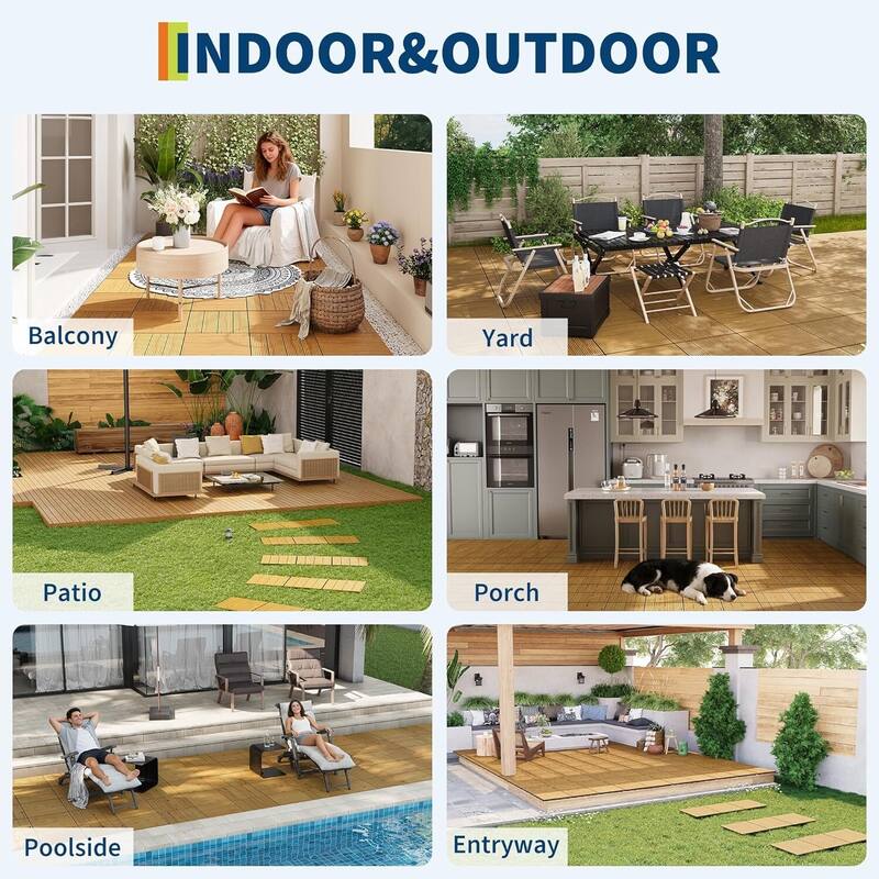 Acacia Wood Deck Tiles, 12"X12", Interlocking