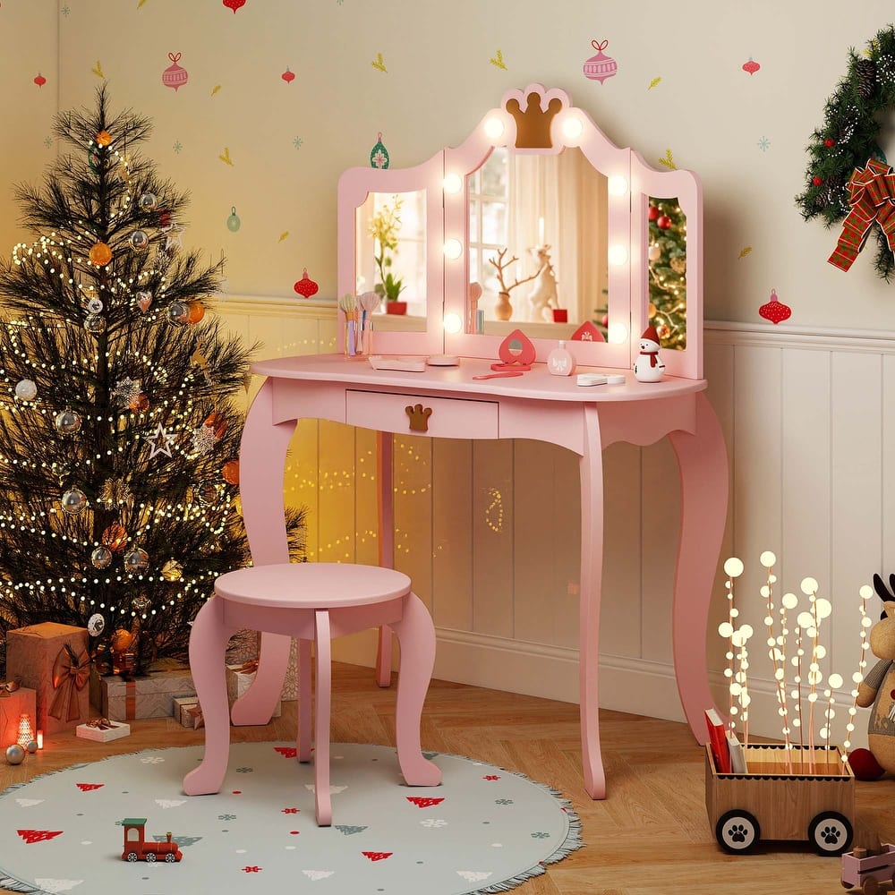 Costway Kids Vanity Set Princess Vanity Table & Chair Set with Lighted - See Details