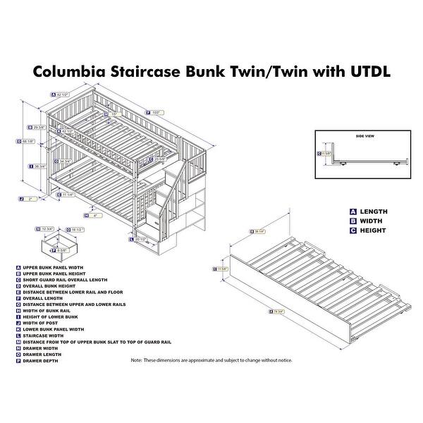 Columbia Staircase Bunk Bed Twin over Twin with Twin Trundle in White