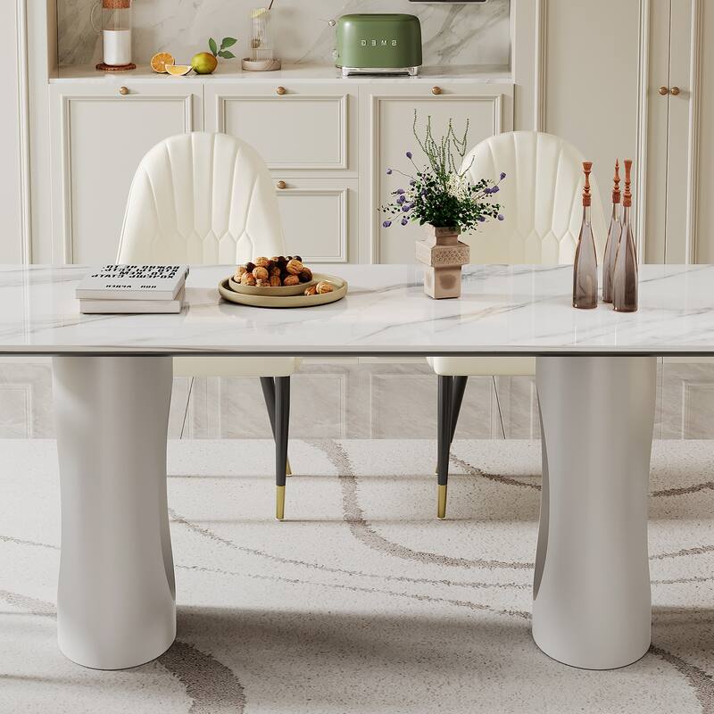 0.47" Thick Sintered Stone Composite Tempered Glass Top Rectangular Dining Table with Carbon Steel Base
