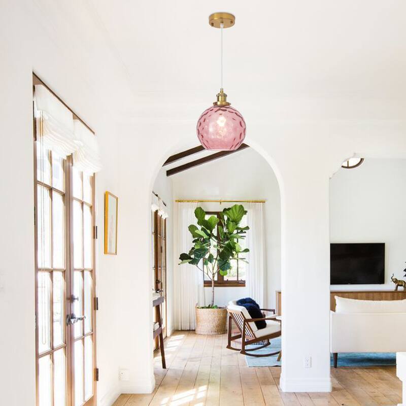 1-Light Glam Modern Metal Hanging Foyer Pendant Light with Glass Shade for Kitchen Island