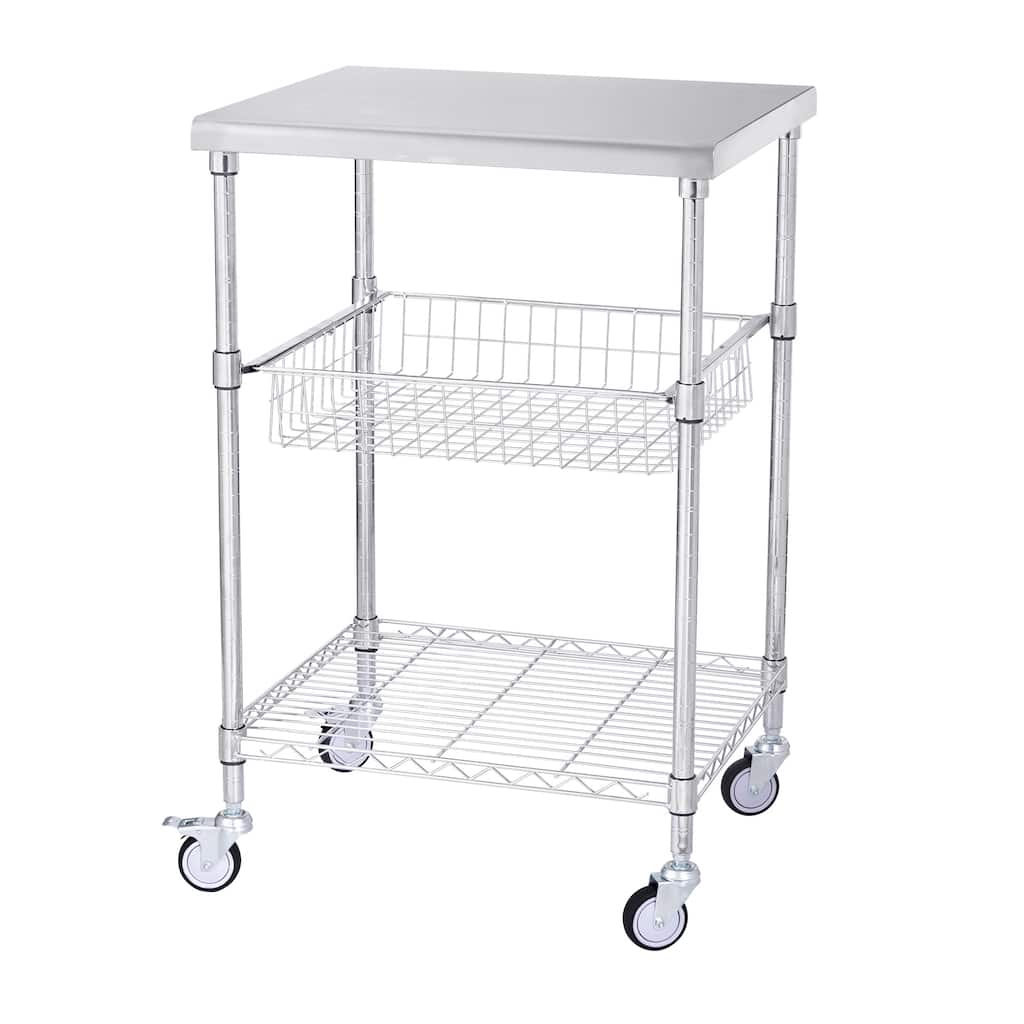 UIMOSO Kitchen Utility Cart, 3 Tiers, Wire Rolling Cart with 470LBS Capacity, Steel Service Cart on Wheels - 470LBS Capacity