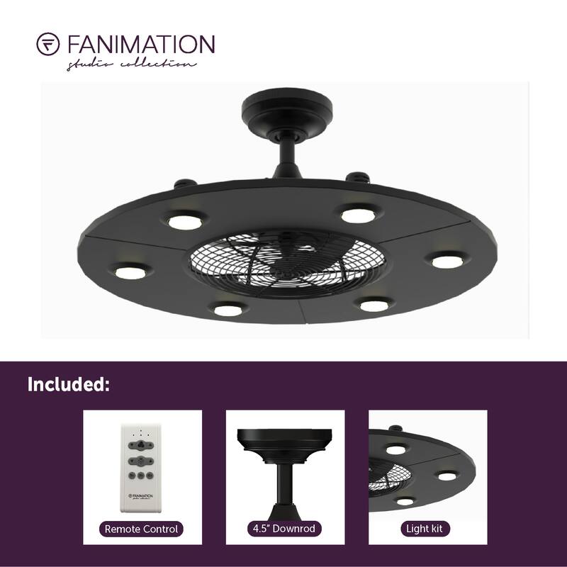 Fanimation Studio Collection Dex 12 inch Black Fandelier Ceiling Fan With LED Lights and Remote