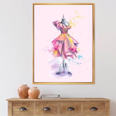 Designart 'Beautiful Dress With Folds on Fashion Mannequin' French Country Framed Canvas Wall Art Print