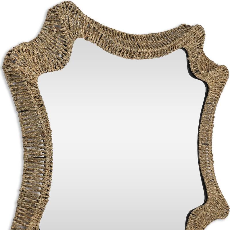 HomeRoots 38" Brown Abstract Floating Rope Framed Accent Mirror - 36.50 in. x 38.00 in. x 2.00 in.