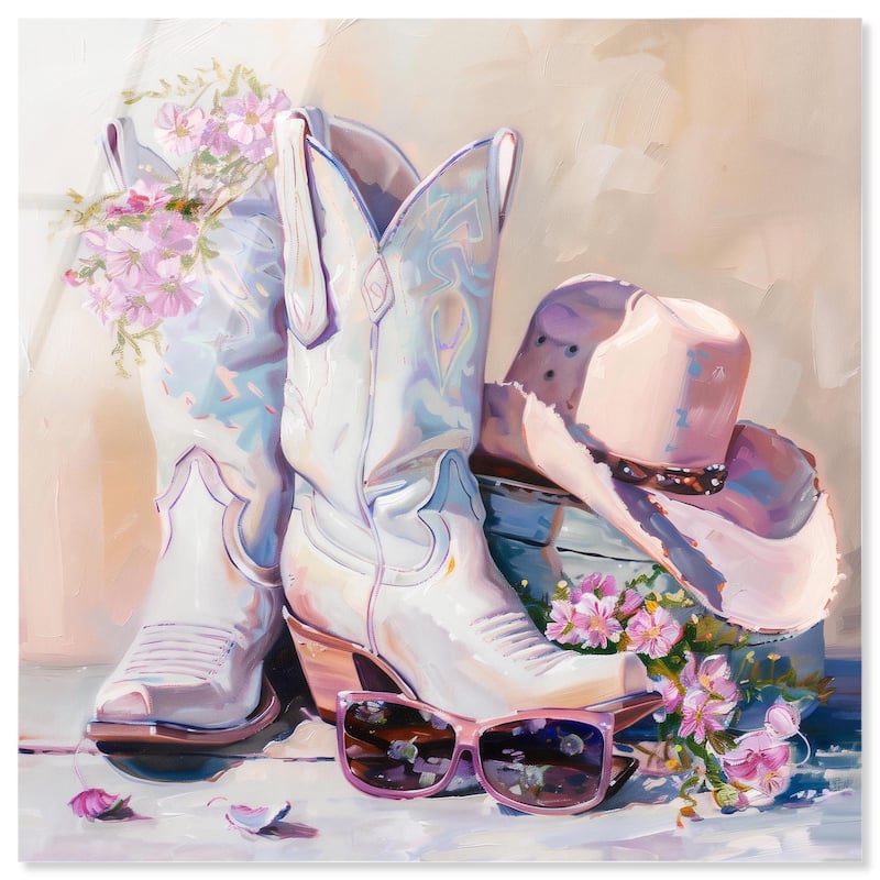 Spring Pink Cowboy Necessities Acrylic by Art Remedy, Ready to Hang - 24" x 24"