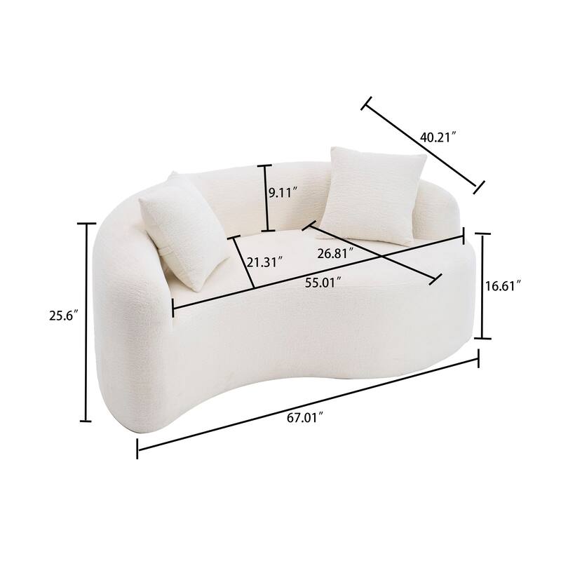Modern 2-Seater Frame-Free Compressed Curved Chenille Upholstered Loveseat Sofa
