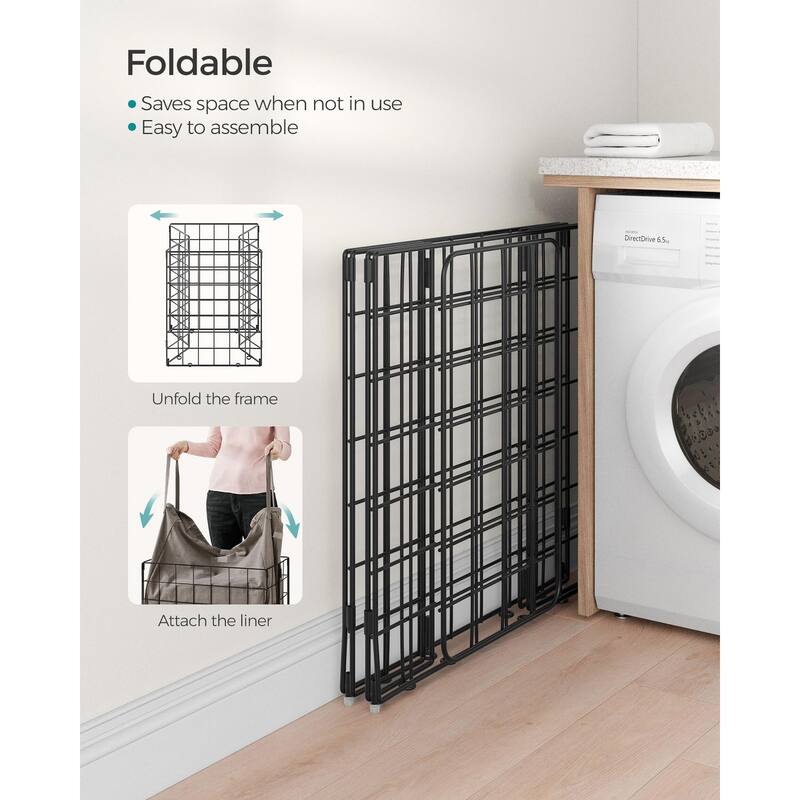 Laundry Hamper, 23.8 Gal (90L) Laundry Basket, Collapsible Clothes Hamper, Removable and Washable Liner, Metal Wire Frame