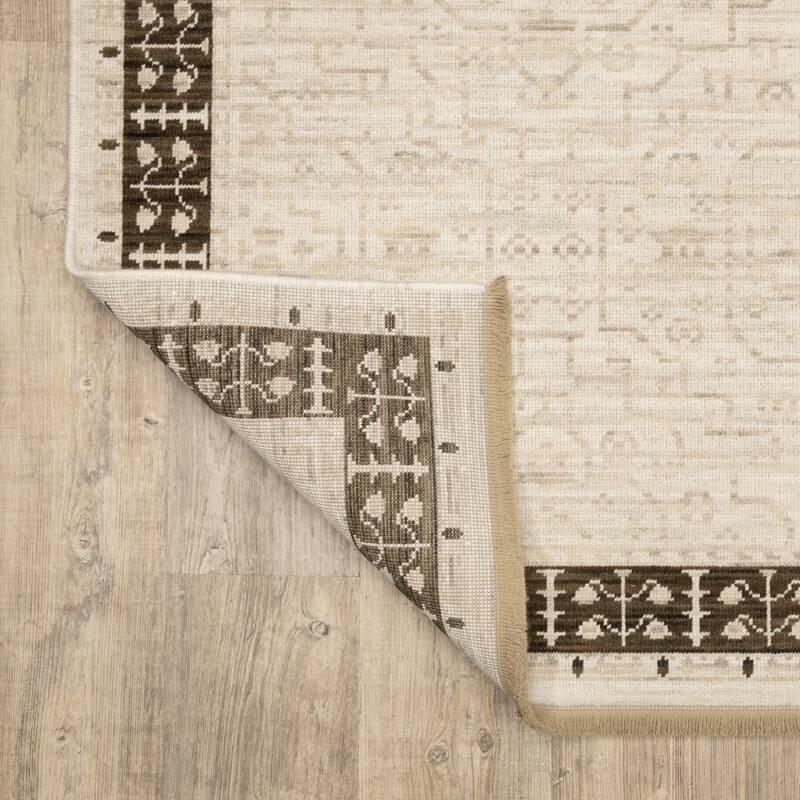 Adelaide Global Bordered Beige/ Brown Wool Blend Area Rug_