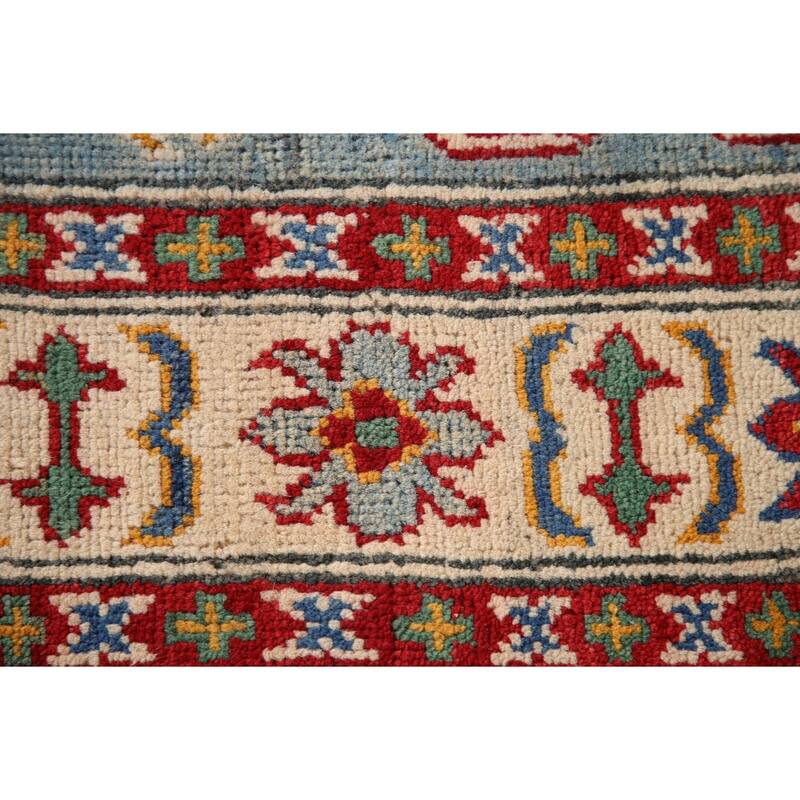 Light Blue Geometric Kazak Oriental Accent Rug Handmade Wool Carpet - 3'3"x 5'1"