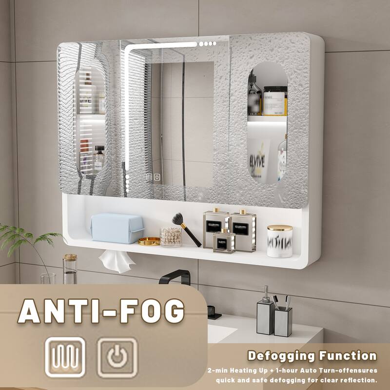 Wall Mounted Bathroom Mirror Cabinet with LED Lights, Anti-Fog & Explosion-Proof, Touch Control Medicine Cabinet