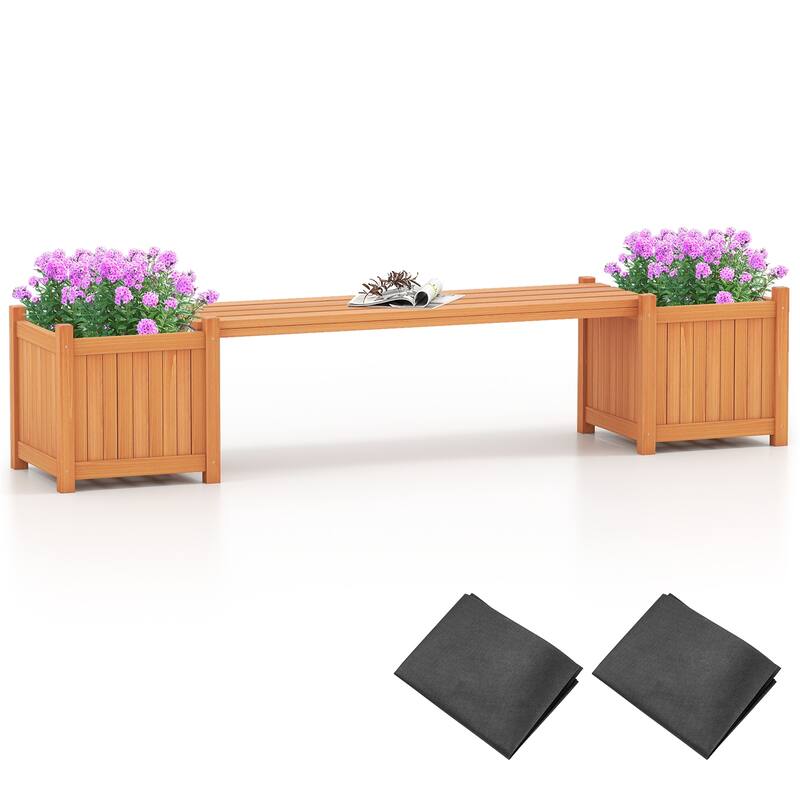 Gymax Wood Wooden Planter Box w/ Seat 2-in-1 Raised Garden Bed & Bench