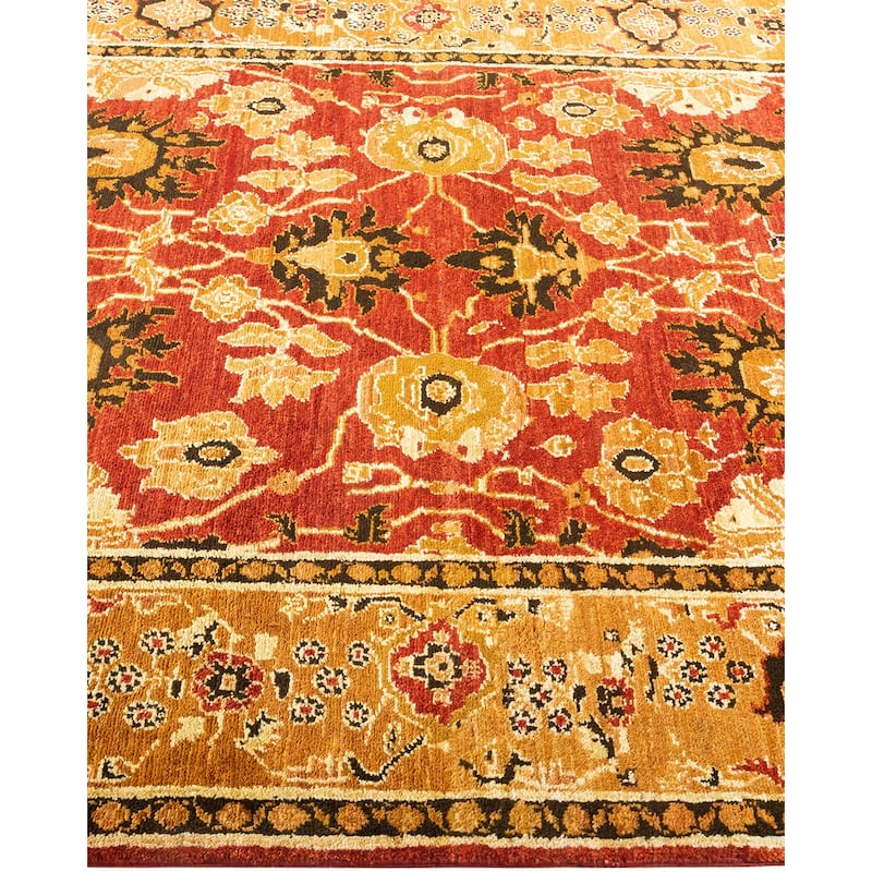 Overton Handknotted Wool Contemporary Floral Orange Area Rug - 5' x 8'