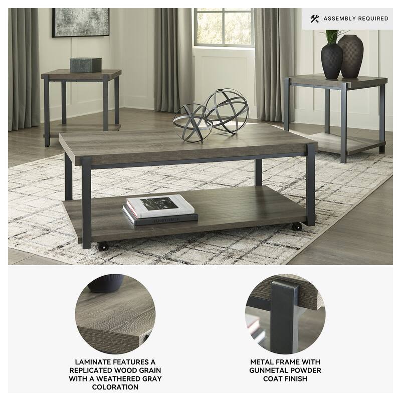 Signature Design by Ashley Wilmaden Gray/Black Table (Set of 3) - 47.63"W x 25.5"D x 18"H