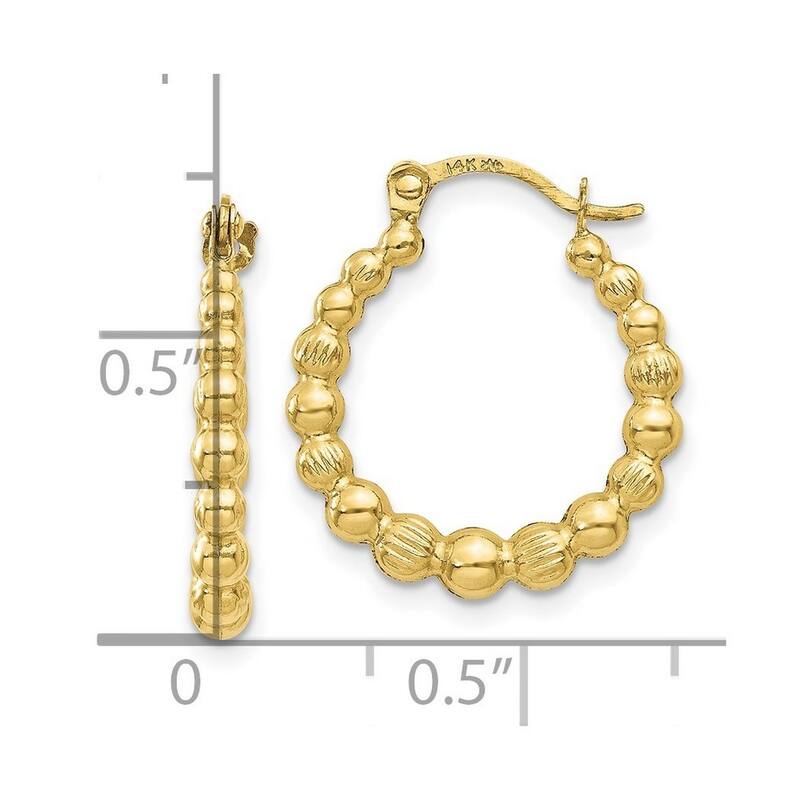 Curata 10k Yellow Gold 18x16mm Beaded Hoop Earrings