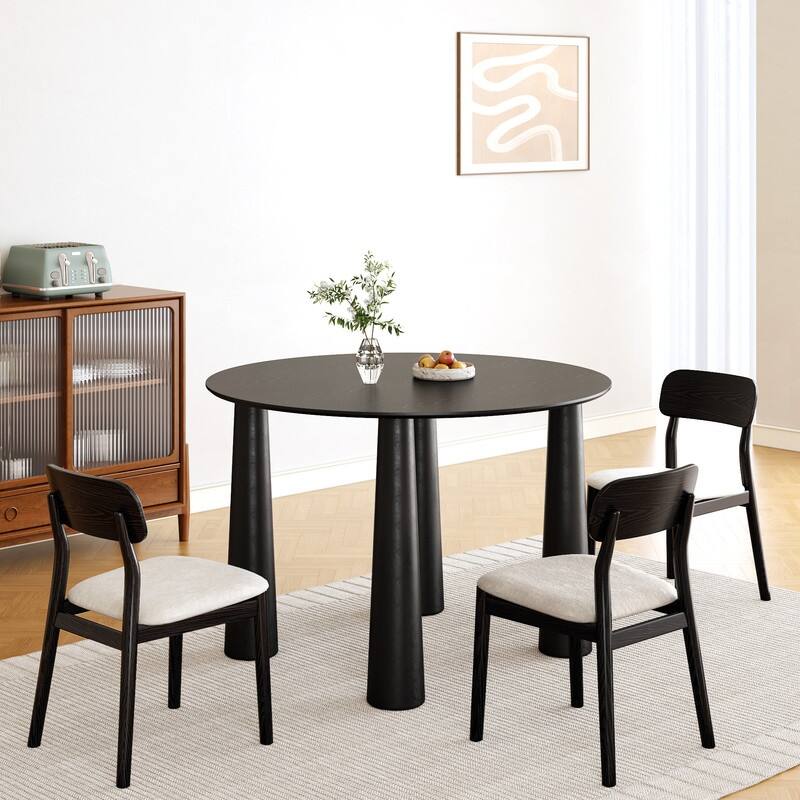 45" Round Dining Table Kitchen Table for 4 with Arc-Shaped Edge Top and 4 Tapered Legs for Living Room Dining Room Coffee Office