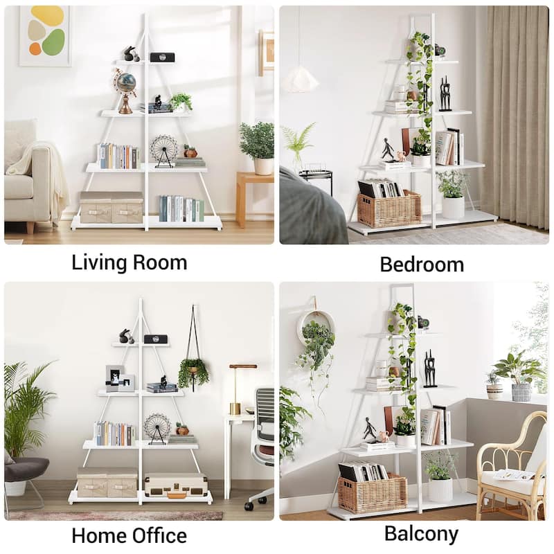 4-Tier A-Frame Ladder Bookshelf, Brown Stylish Ladder Bookcase