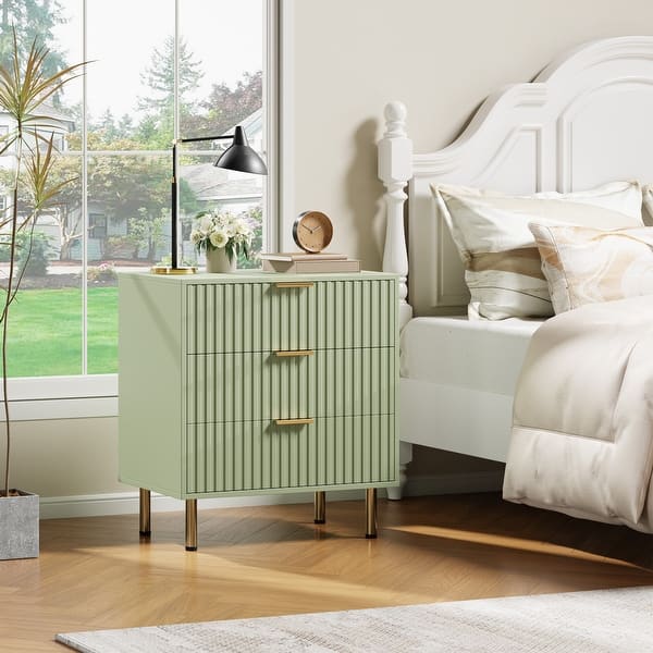 slide 2 of 7, Garvee 3 Drawer Dresser for Bedroom, Fluted Modern Nightstand with Deep Drawers,Wooden Chest of Drawers Green