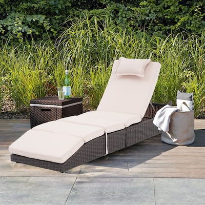 Outdoor PE Wicker Chaise Lounge Chairs, Patio Rattan Reclining Chair Adjustable Backrest Pool Sunbathing Recliners