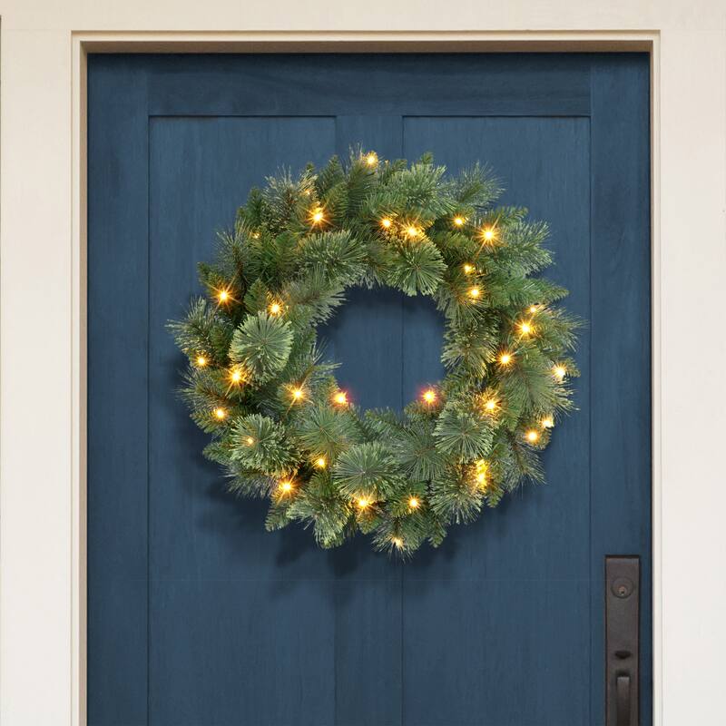 Puleo International 24" Battery-Operated Pre-Lit Wreath