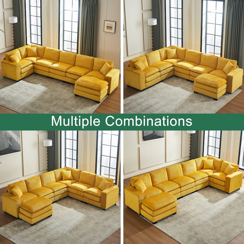 Yellow 118.1" Luxurious U-Shaped 6-Seater Sofa