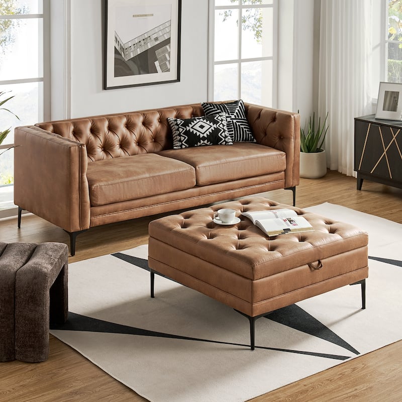 Ipiutak Modern 2 - Piece Upholstered Button-tufted Sectional with Storage Ottoman - Camel