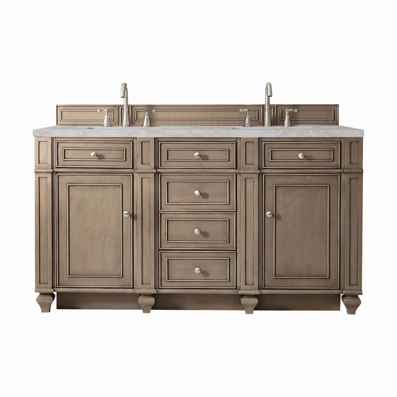 James Martin Vanities 157-V60D-3VSL Bristol 60" Double Basin Walnut - Whitewashed Walnut