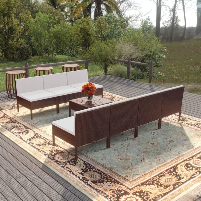 vidaXL Garden Lounge Set Patio Sectional Sofa Couch Outdoor Poly Rattan Brown - 23.6" x 23.6" x 13.8"