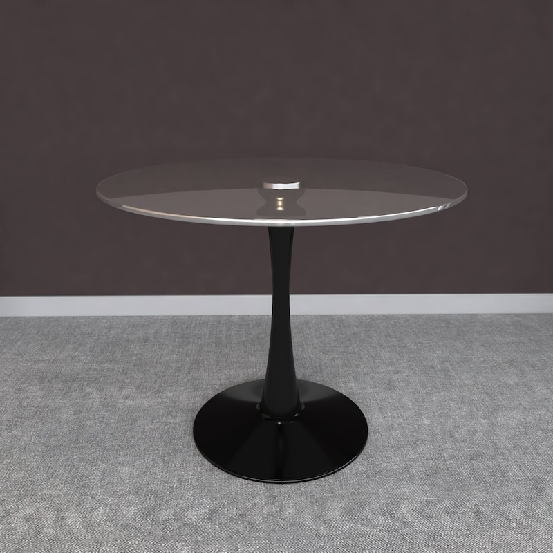 Bristol 35" Round Dining Table for 4 with Glass Top and Iron Pedestal Base for Kitchen and Dining Room