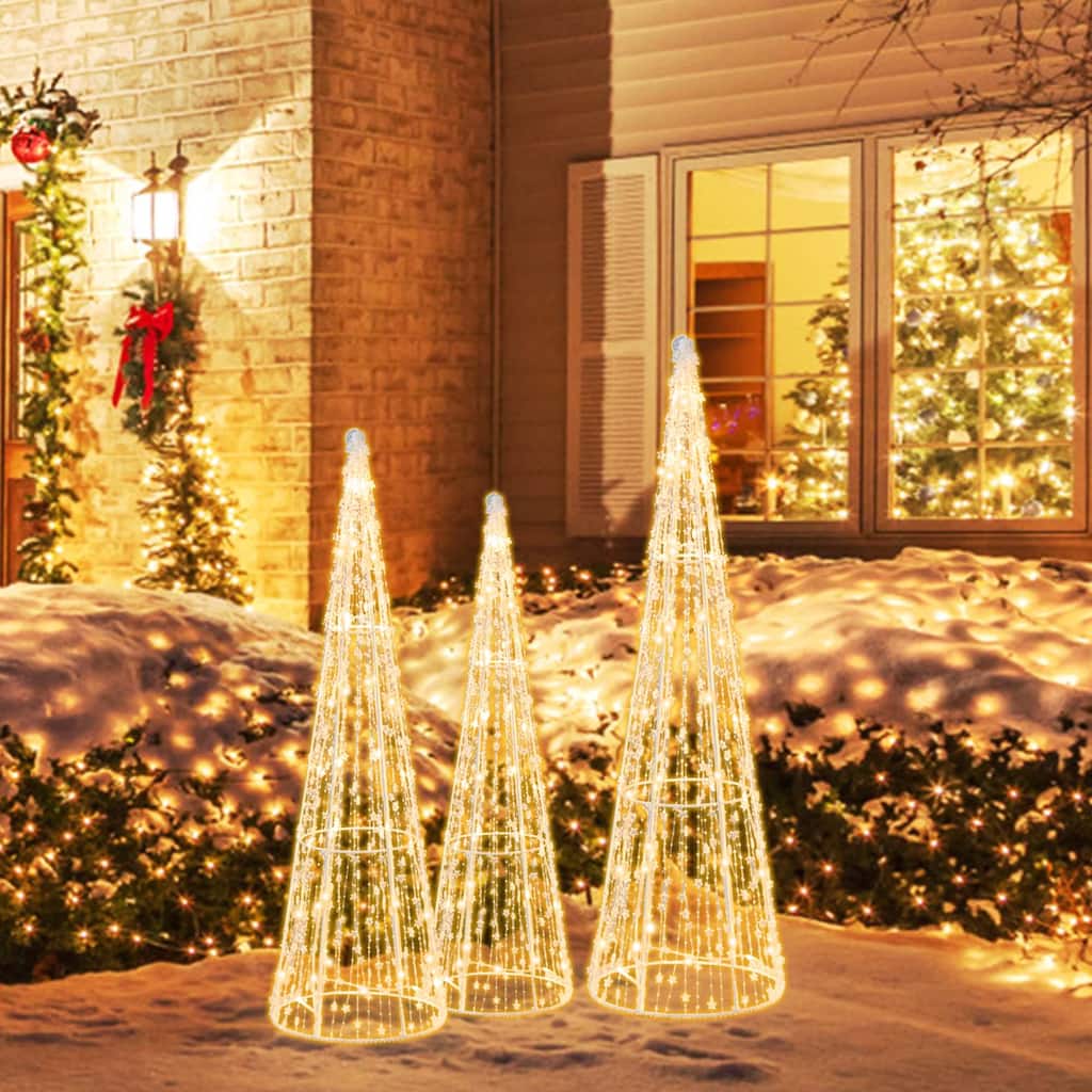 Costway Set of 3 Pre-lit Christmas Cone Trees Xmas Decoration with - See Details