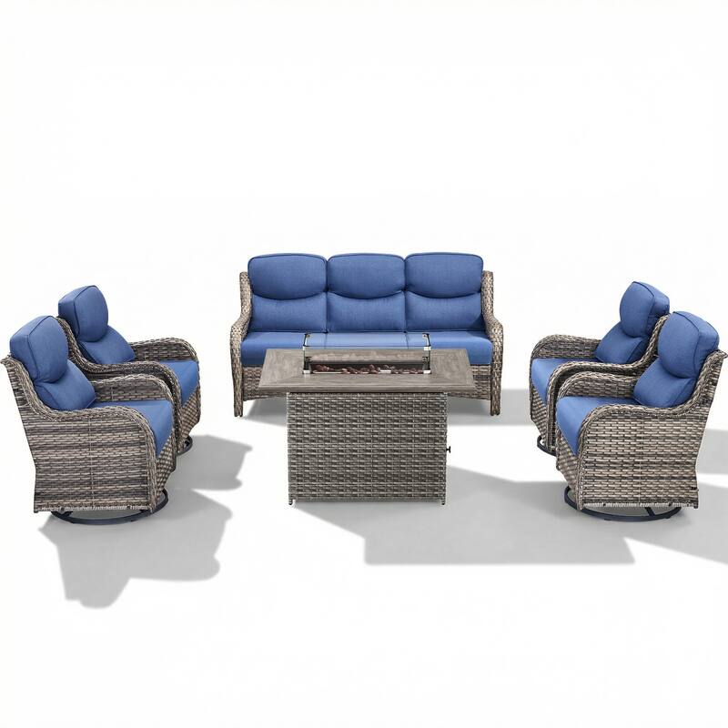 Pocassy Outdoor Fire Pit Sofa Swivel Chairs Conversation Set