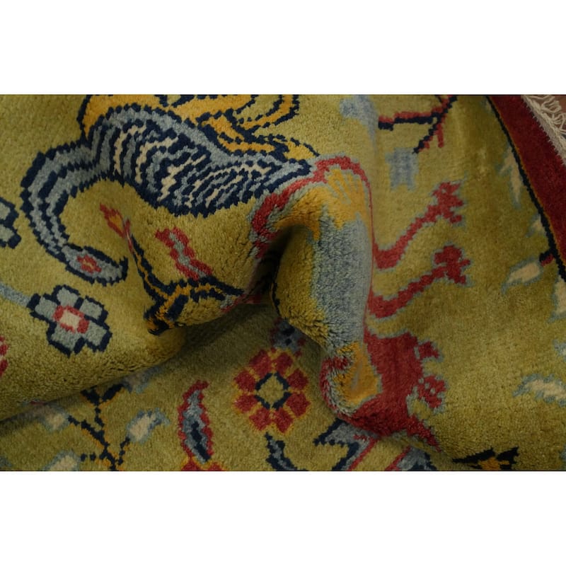 Hand-knotted Traditional Wool Green Floral Oriental Area Rug - 11' 11'' X 8' 9''