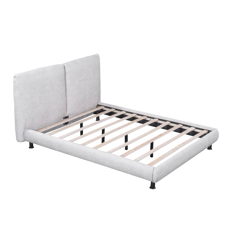 Modern Queen Upholstered Platform Bed with Comfortable Headrests, Sturdy Frame, and Elegant Polyester Upholstery