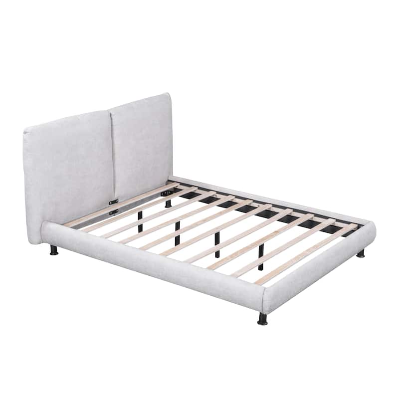 Queen Size Upholstered Platform Bed with Two Large Headrests