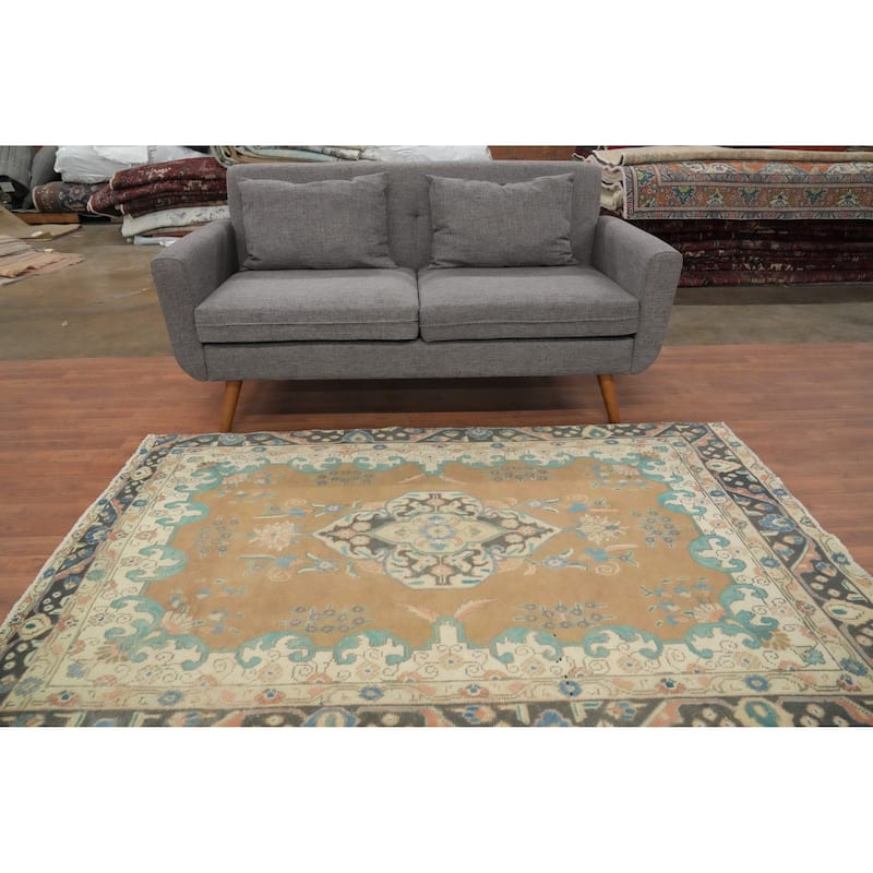 Hand Knotted Oriental 100% Wool Carpet Traditional Medallion Brown Tabriz Area Rug - 6' 6'' X 4' 4''