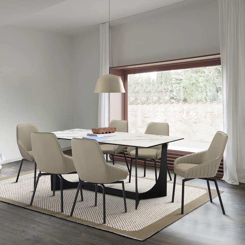 Esme Shilo Dining Set Taupe with Gray Faux Leather Chairs - 7 Piece