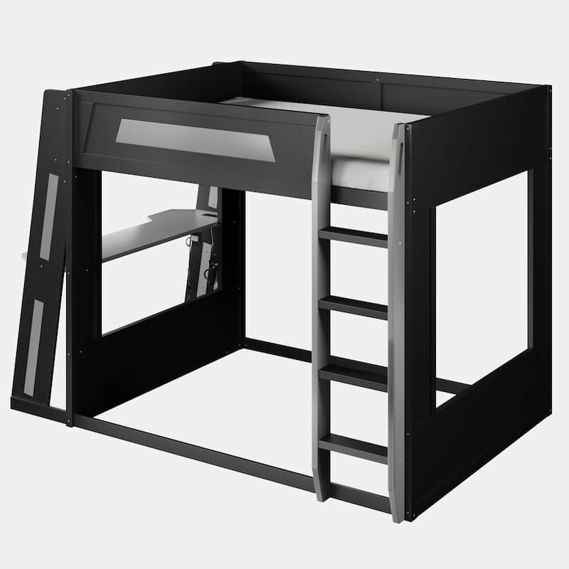 GDFStudio - GameCore Modern Wooden Queen Gaming Bunk Bed with Desk, USB and LED Lighting