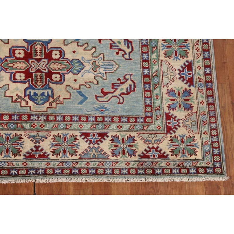 Light Blue Kazak Rug Hand-Knotted Wool Carpet - 5'8" x 7'9"