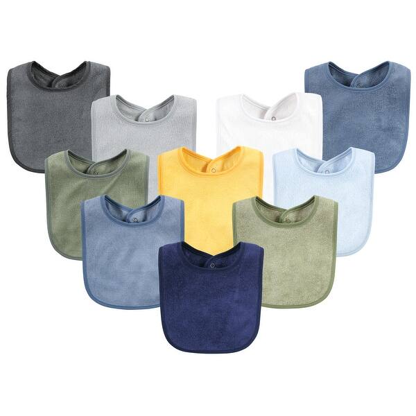 slide 1 of 1, Hudson Baby Infant Boys Rayon from Bamboo Bib with Waterproof Lining 10pk, Blue Green, One Size - Blue Green - One Size