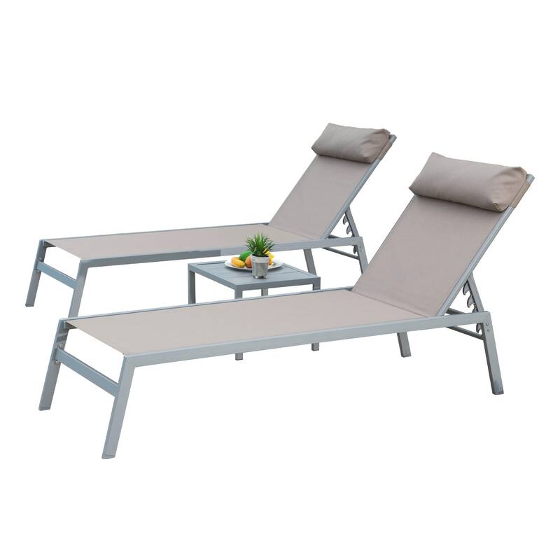 GDFStudio - Logan 3-Piece Outdoor Chaise Lounge Set with Adjustable Recliners and Steel Side Table - khaki+Aluminum