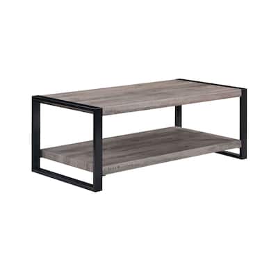 Mils Coffee Table, 48 Inch, Gray Rectangle Wood Top, Black Metal Legs